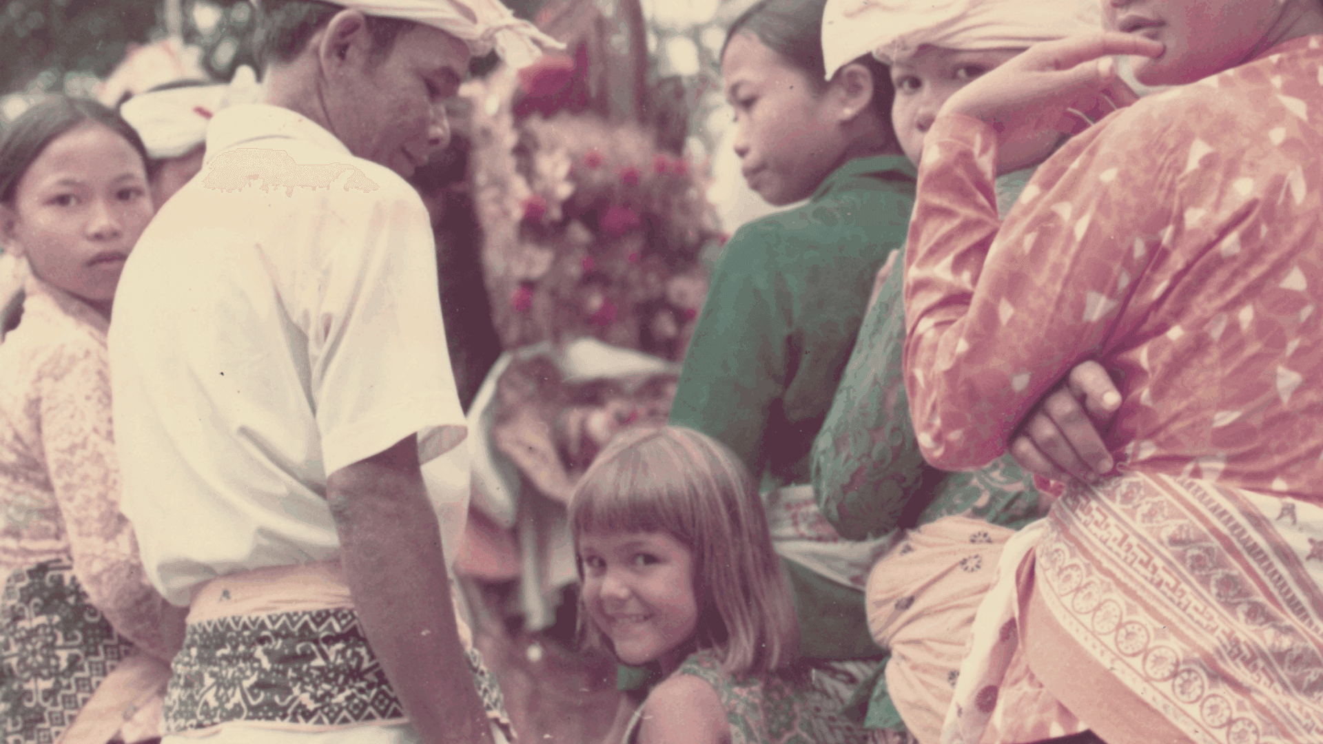 photos of young girl chelsea ross when she lived in Indonesia Bali in 1975 attending a Bali ceremony