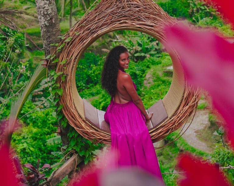 solo woman enjoying a bali sightseeing day tour Bali